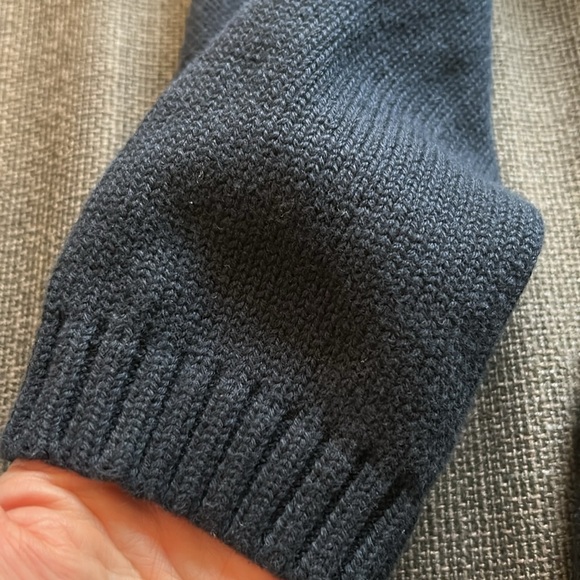 LL Bean Navy Blue Chunky Cable Knit Cardigan zipper Sweater 100% Cotton Size M - Picture 4 of 6